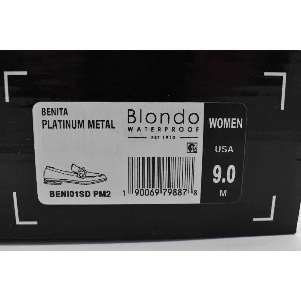 Blondo Women 9 Benita Platinum Metallic Leather Waterproof Slip On Loafers Shoes
